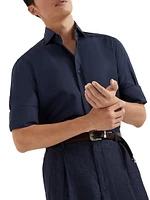 Virgin Wool Poplin Basic Fit Shirt with Spread Collar