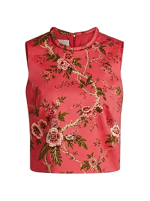 Mackenzie Floral Cotton Sateen Sleeveless Top
