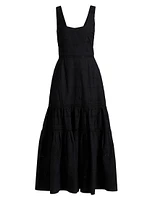 Embroidered Cotton Sleeveless Tiered Maxi Dress
