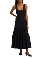 Embroidered Cotton Sleeveless Tiered Maxi Dress