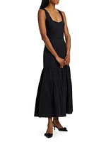 Embroidered Cotton Sleeveless Tiered Maxi Dress
