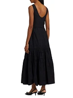 Embroidered Cotton Sleeveless Tiered Maxi Dress