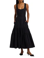 Embroidered Cotton Sleeveless Tiered Maxi Dress
