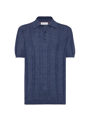 Linen and Cotton Wide Rib Knit Polo