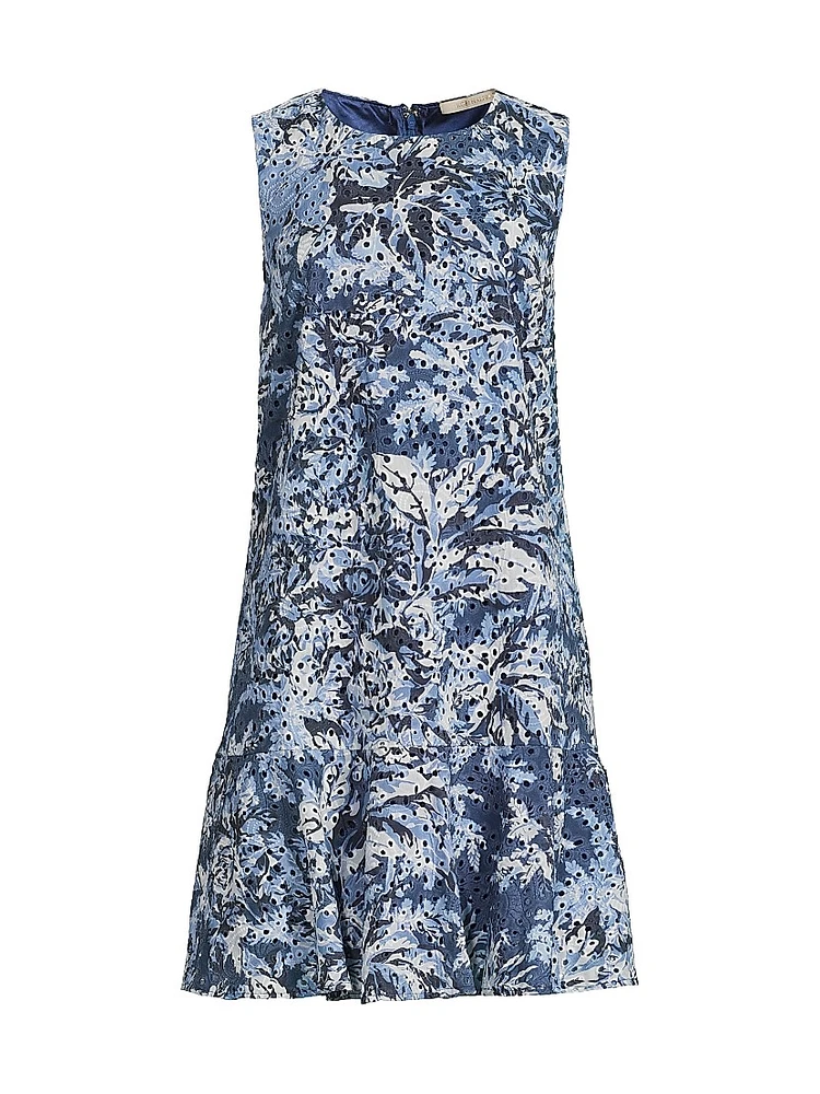 Mue Eyelet Printed Minidress