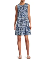 Mue Eyelet Printed Minidress
