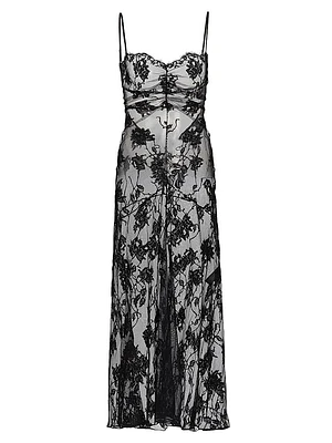 Dominique Sheer Lace Midi-Dress