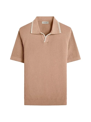 Johnny-Collar Cotton-Blend Polo Sweater