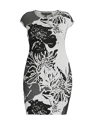 Plus Floral Knit Boatneck Minidress