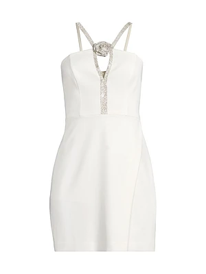 Crystal-Embellished Cut-Out Stretch Crepe Minidress