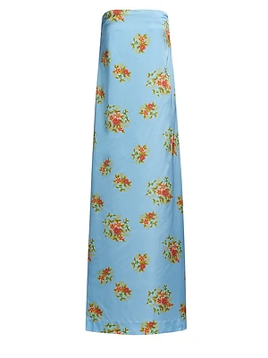Lucie Floral Satin Strapless Maxi Dress