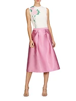 Kendall Pleated Satin Midi-Skirt