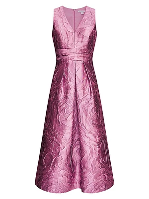Odetta Jacquard Satin Sleeveless Midi-Dress