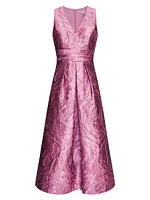 Odetta Jacquard Satin Sleeveless Midi-Dress
