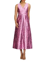 Odetta Jacquard Satin Sleeveless Midi-Dress