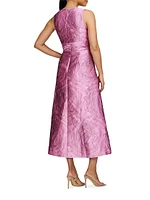 Odetta Jacquard Satin Sleeveless Midi-Dress
