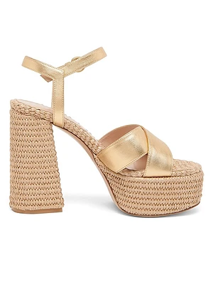 Bebe Leather & Raffia Platform Sandals