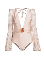Seashell Plunging V-Neck Swimsuit