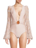Seashell Plunging V-Neck Swimsuit
