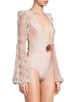 Seashell Plunging V-Neck Swimsuit