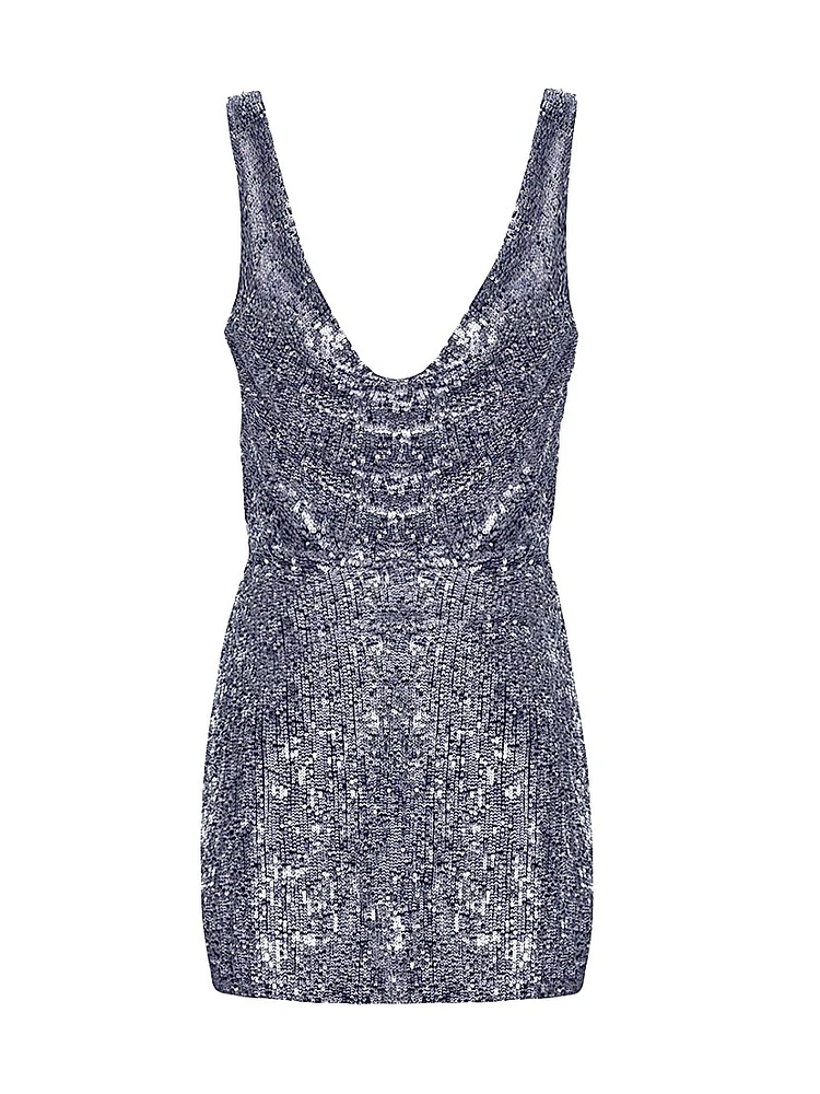 Lydia Sequined Silk Cowlneck Minidress