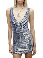Lydia Sequined Silk Cowlneck Minidress