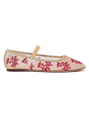 Leonie Topstitched Mesh Ballet Flats