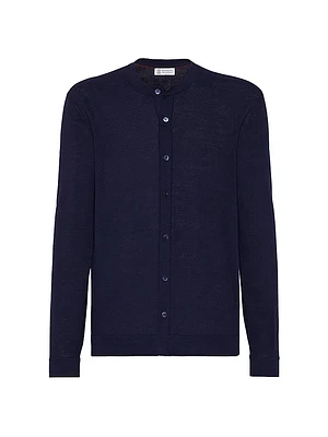 Linen And Cotton Cardigan with Mandarin Collar