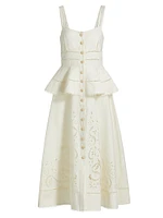 Lace Linen-Cotton Peplum Midi-Dress