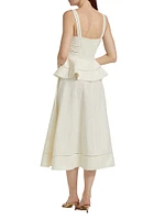 Lace Linen-Cotton Peplum Midi-Dress