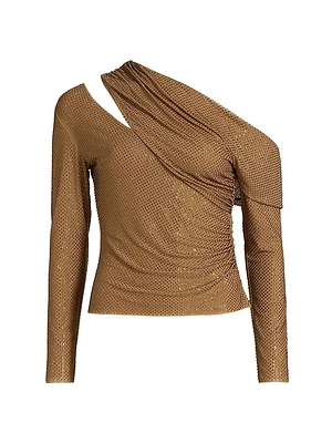 Rhinestone Gathered One-Shoulder Top