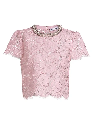 Pearl & Diamante-Trim Lace Top