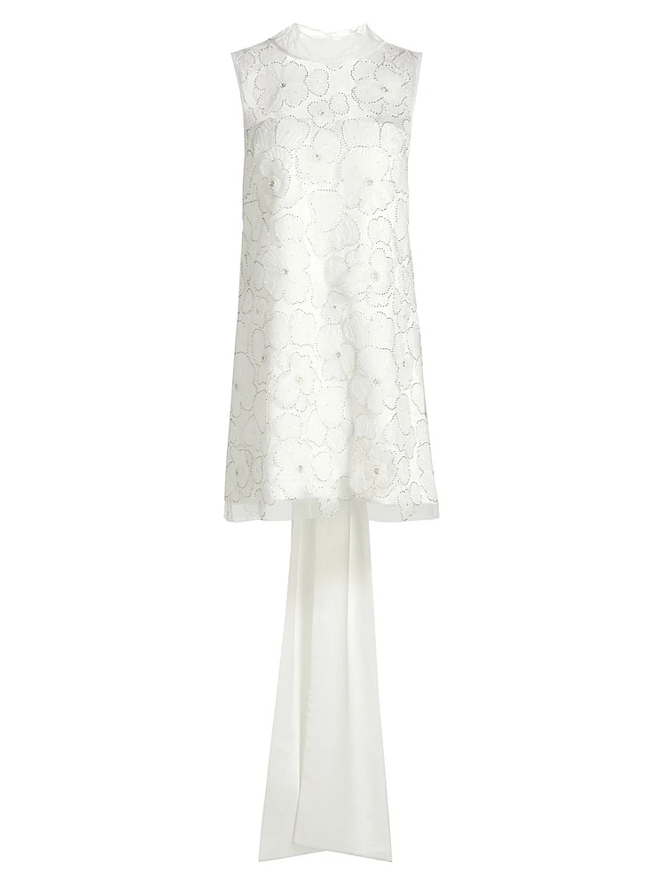 Embellished Tulle & Satin Bow Minidress