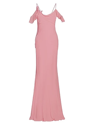 Georgette Flower Off-the-Shoulder Gown