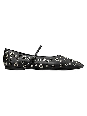 Eyelet Leather Mary Jane Ballet Flats