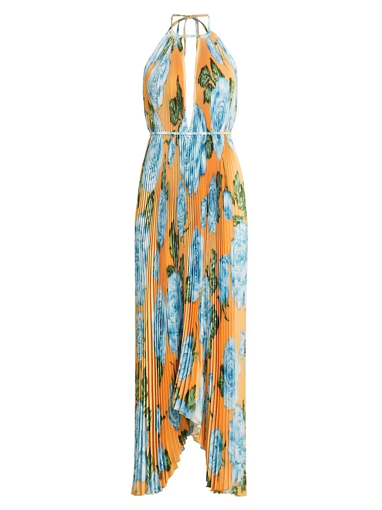 Boheme Floral Pleated Halterneck Gown