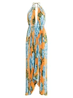 Boheme Floral Pleated Halterneck Gown