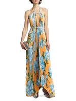 Boheme Floral Pleated Halterneck Gown
