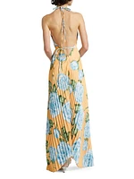 Boheme Floral Pleated Halterneck Gown