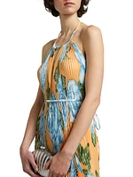 Boheme Floral Pleated Halterneck Gown