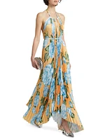 Boheme Floral Pleated Halterneck Gown