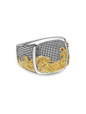 Waves Signet Ring in Sterling Silver