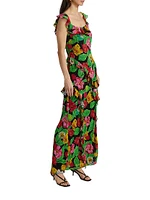 Tulip Rosette Ruffle Maxi Dress
