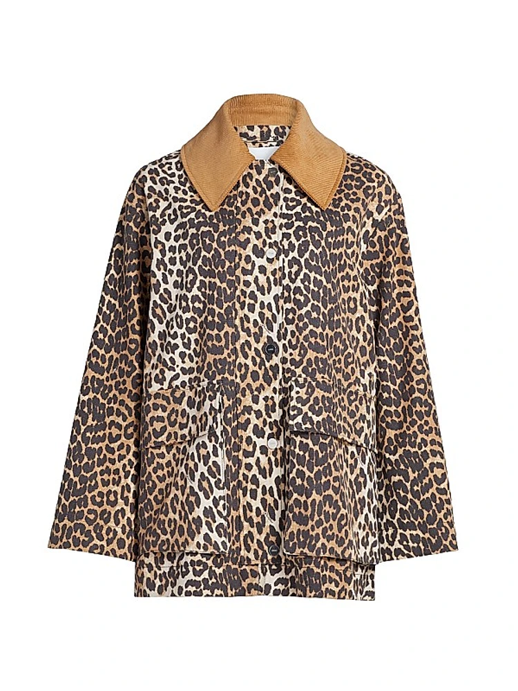Leopard-Print Canvas Midi Jacket