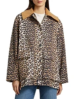 Leopard-Print Canvas Midi Jacket