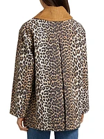 Leopard-Print Canvas Midi Jacket