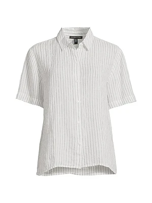 Classic Collar Short-Sleeve Linen Shirt