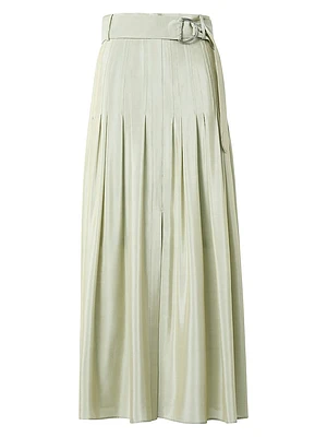 Belted Pleated Midi-Skirt