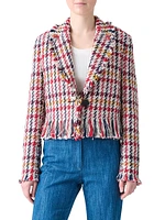 Houndstooth Tweed Fringe-Trim Blazer