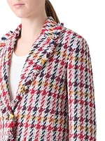 Houndstooth Tweed Fringe-Trim Blazer